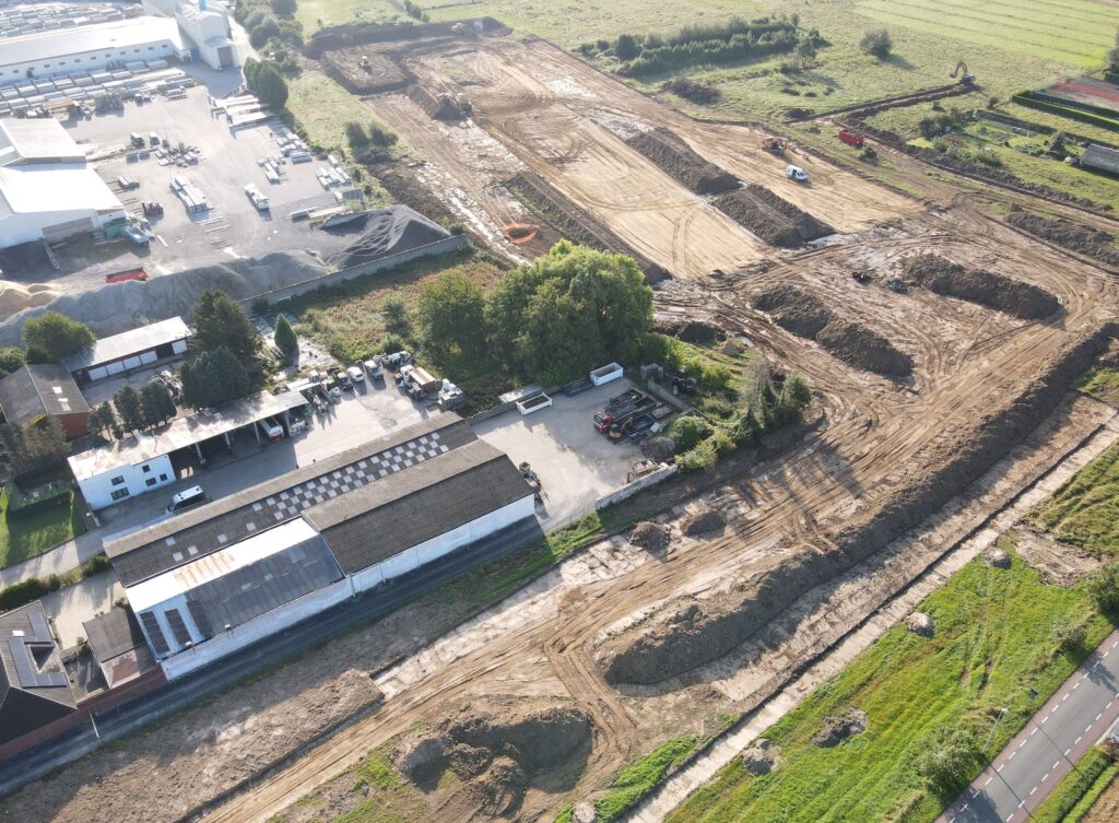Luchtfoto van de grondwerken